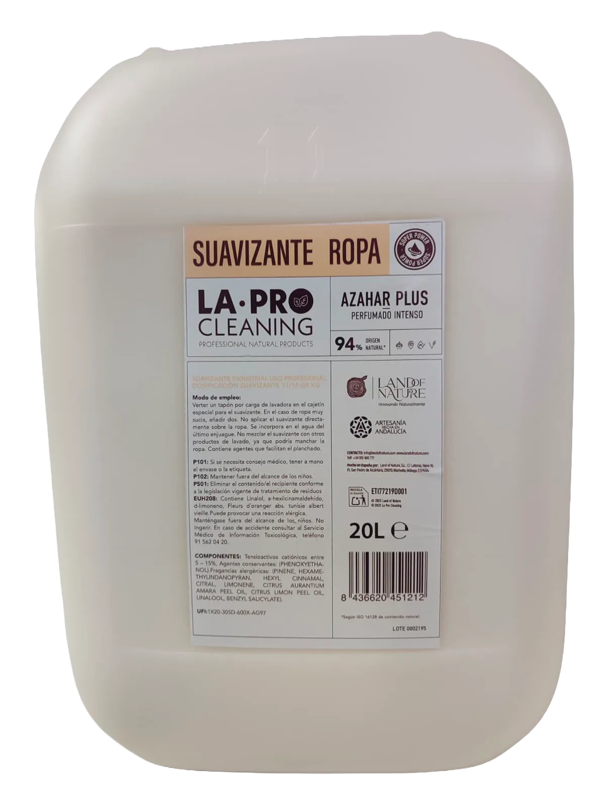 Suavizante de Ropa de Origen Natural AZAHAR SPW 20l